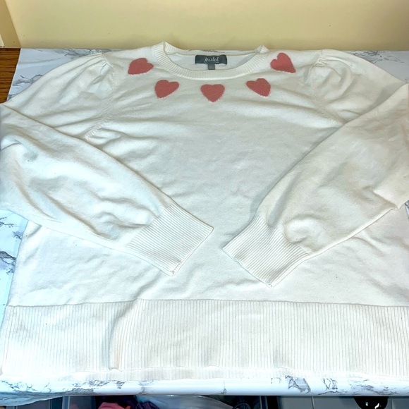 Marled Heart Sweater Cream Color with Pink Hearts size large - Picture 3 of 3